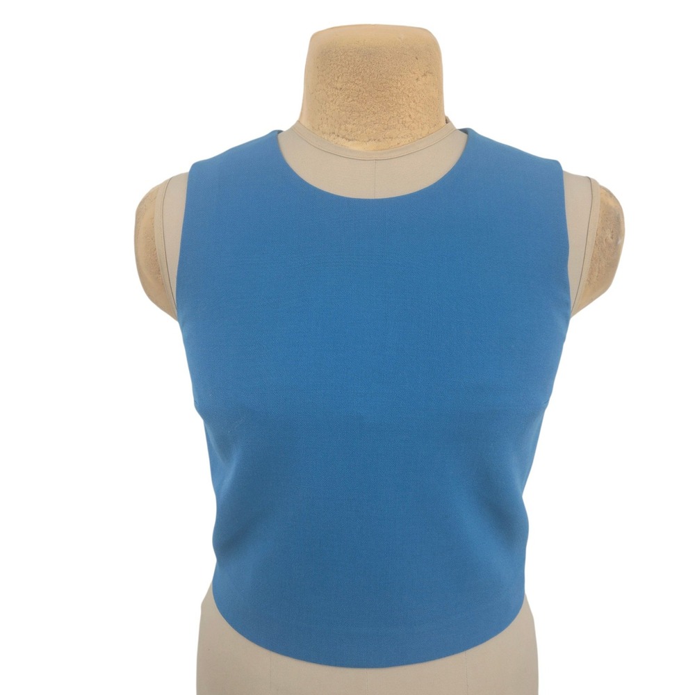 Theory Crop Top M Blue Wool Blend Sleeveless Full Zip Back Shell Minimalist Chic